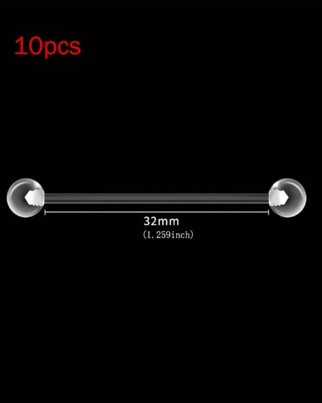 10pcs 12-38mm Clear Acrylic Barbell Piercing For Nipple Rings Tongue Industrial Stud Earrings Anti-allergy Jewelry Y2K
