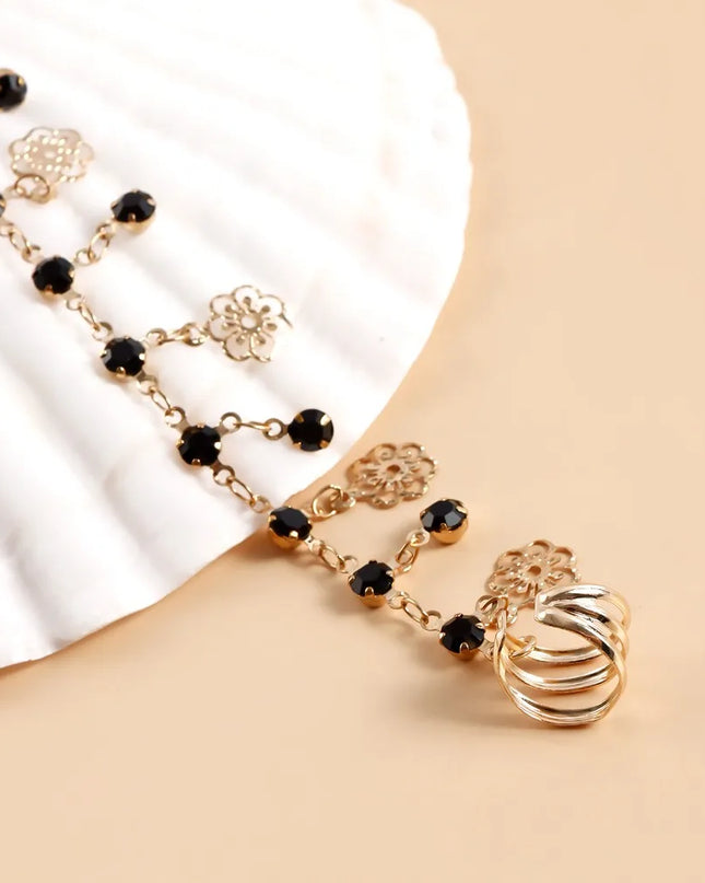 Body Jewelry Earring with Nose Ring Fashion Trendy Nose Clip Rings Gold& Black Fringe Long Chain Tassel Nose Clip Perform