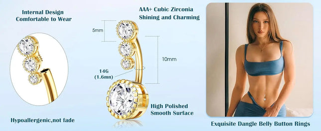 Bobisty Belly Button Bar for Women 316L Surgical Stainless Steel Button Piercing Belly Button Rings Navel Belly Piercing Jewelry