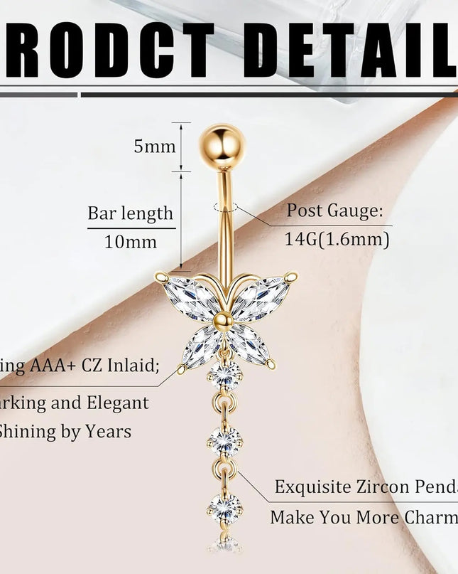 Bobisty Navel Rings for Women Navel Stainless Steel Snake Evil Eye Heart CZ Belly Button Navel Rings Belly Piercing Jewelry