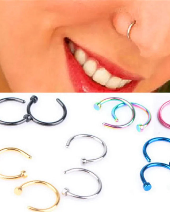 2PCS Stainlees Steel C Shape Nose Ring Women Girls Fake Piercing Hoop Stud Female Body Jewelry Party Gift