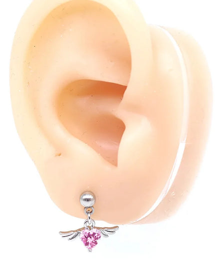 1Pc Angel Wings Helix Piercing Ear Lobe Daith Rook Tragus Cartilage Piercing Heart Cz Earring Conch Tragus Stud  Stainless Steel