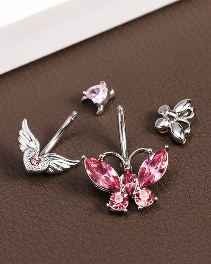 Steel Belly Button Rings Pink Crystal Piercing Navel Heart Style Navel Piercing Earring Belly Piercing Sexy Body Jewelry Ombligo