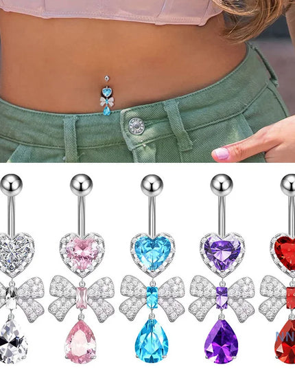 Stainless Steel Belly Piercing Jewelry Exquisite Heart Bow Belly Button Rings For Women Girls Fashion Navel Ring Body Jewelry