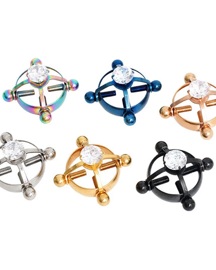For Women Screw Back Non Piercing Clip Nipple Piercing Jewelry Fashion Crystal Stainless Steel Fake Nipple Rings