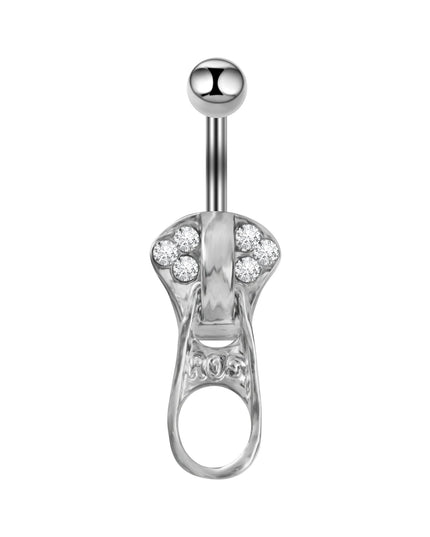 MODRSA 1PC Stainless Steel Belly Button Piercing Punk Crystal Zipper Navel Ring Creative Dangle Belly Piercing Jewelry