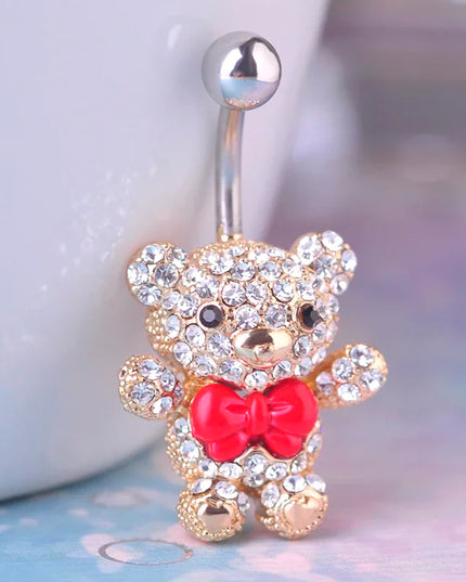 Blucome Red Bow Tie Little Bear Belly Button Rings Body Piercing Jewelry Women 316L Surgical Steel Piercing 14G 1.6mm Bar