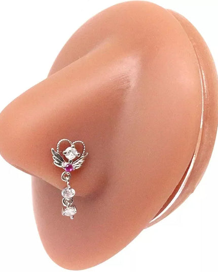 1Pcs Nose Ring for Women Dangle Nose Piercing Stainless Steel Nose Bend Ring Butterfly Dangling Noses Ring Body Piercing Jewelry