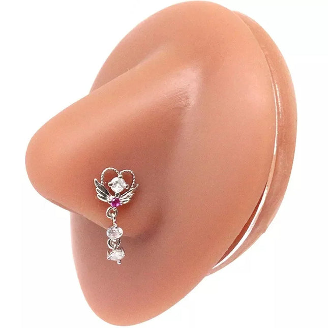 1Pcs Nose Ring for Women Dangle Nose Piercing Stainless Steel Nose Bend Ring Butterfly Dangling Noses Ring Body Piercing Jewelry
