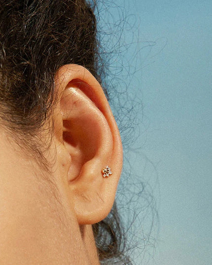 CANNER 1PC 925 Sterling Silver Flat Bottom Piercing Earring for Women Exquisite Crown Ear Studs Cartilage Earring Fine Jewelry