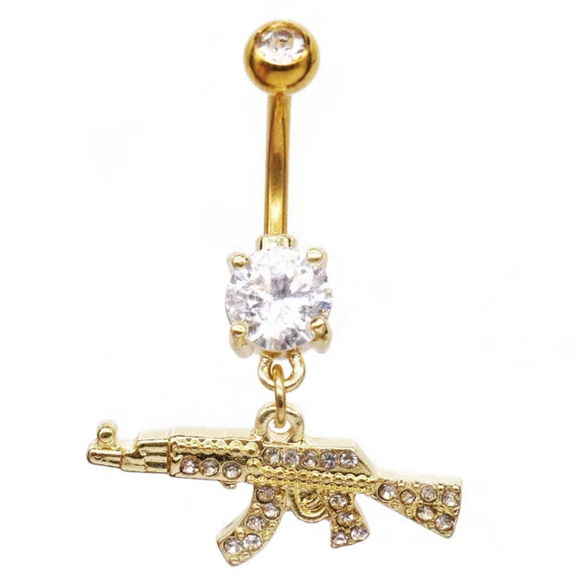 Belly Button Rings Gun Piercing Navel Ring Clear Gem Navel Button Ring Body Jewelry Ombligo Nail Belly Piercing for Women Girls