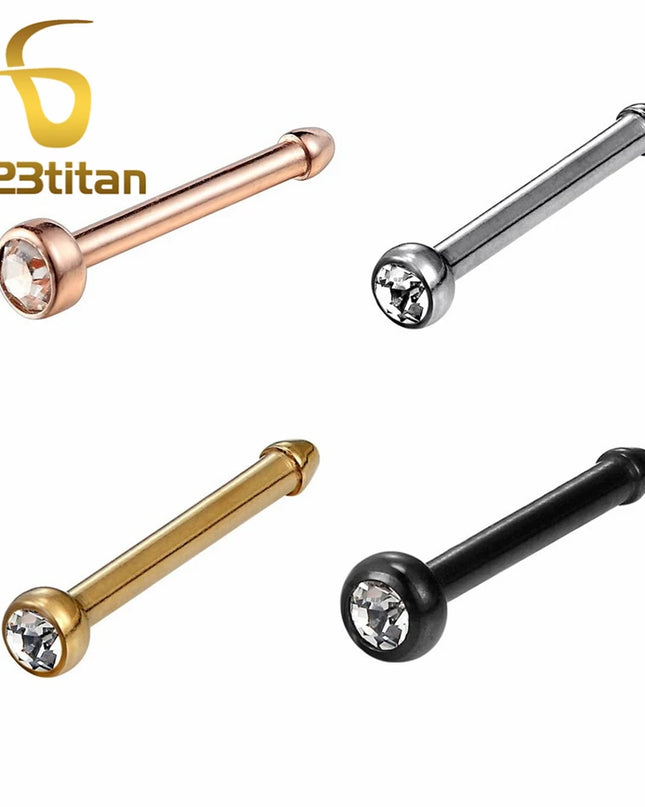Bright Zircon Nose Ring India Women Fashion Jewelry 18G Small Nose Stud G23 Titanium Nose Wing Piercing Jewelry Body Accessories