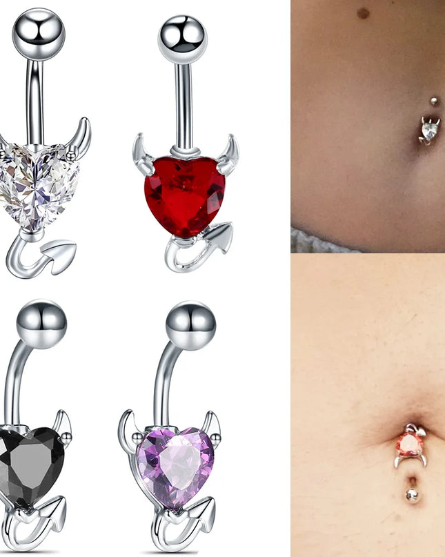 1pc Belly Button Rings Devil Shape Black Red CZ Belly Piercing Stainless Steel Navel Piercings Body Jewelry Women