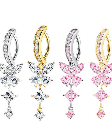 Pink Butterfly Belly Button Piercing Jewelry Women Cz Navel Barbell Fashion Crystal Reverse Curved Belly Rings Piercing Ombligo