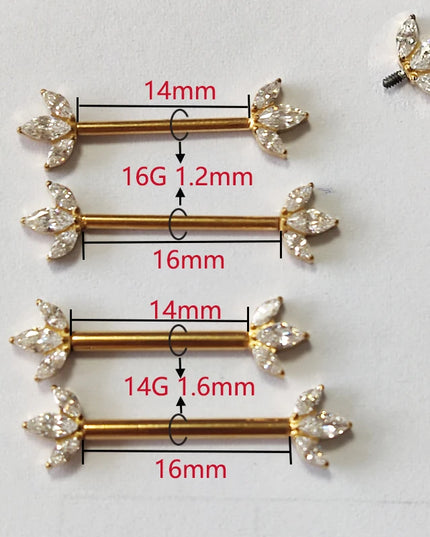 G23 Titanium Nipple Piercing Ring 14G/16G Internal Thread Crystal Zircon Nipple Shield Barbell Helix Earrings Sexy Women Jewelry