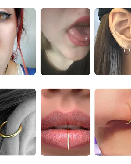 5pc Nose Rings Hoop Hinged Clicker Segment Nose Rings Ear Cartilage Ring Clip Stainless Steel Ear Nose Ring Body Jewelry Gift