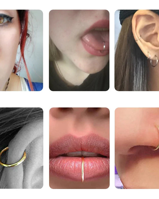 5pc Nose Rings Hoop Hinged Clicker Segment Nose Rings Ear Cartilage Ring Clip Stainless Steel Ear Nose Ring Body Jewelry Gift