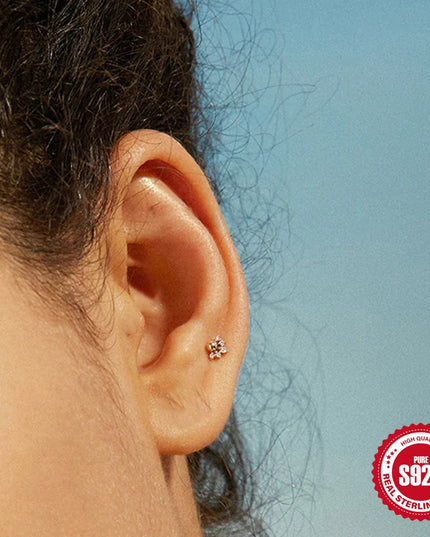 CANNER 1PC 925 Sterling Silver Flat Bottom Piercing Earring for Women Exquisite Crown Ear Studs Cartilage Earring Fine Jewelry