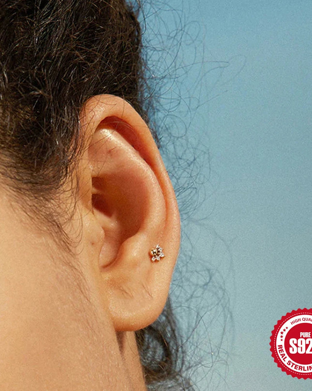 CANNER 1PC 925 Sterling Silver Flat Bottom Piercing Earring for Women Exquisite Crown Ear Studs Cartilage Earring Fine Jewelry