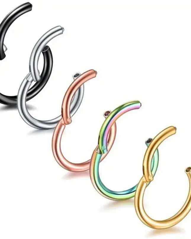 316 Surgical Steel Hinged Nose Rings Hoop Diameter 6mm 8mm 10mm Golden Silvery Black Rainbow Rose Golden Nose Rings Easter gift