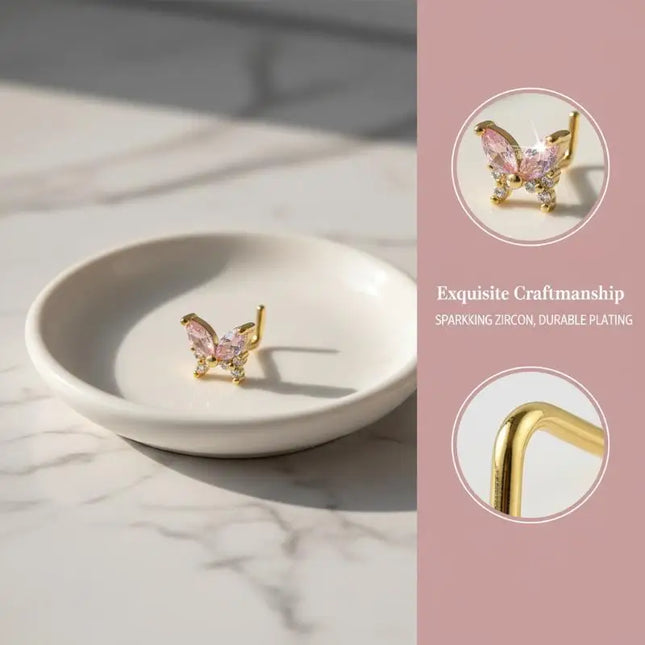 Stainless Steel Long Fashion Nose Rings For Women Copper With Heart Dangle L-Bend Nose Piercing Rings Body Jewelry