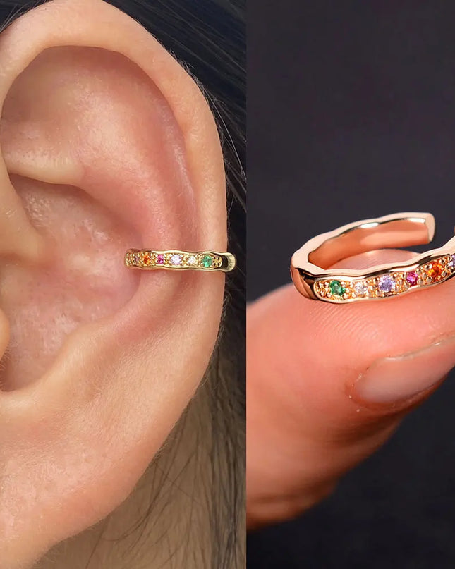 1Piece Zircon Charming Clip On Earrings Ear Cuff Without Piercing Women Geometric C Shape Earscreen Earcuffs Wrap Climb Earring