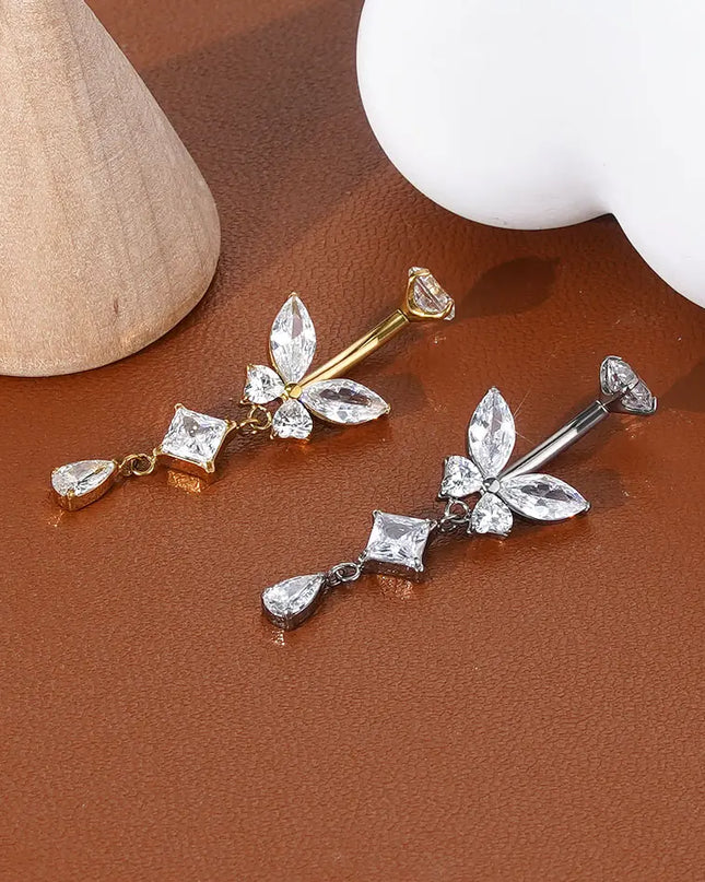 1Pc Titanium Belly Button Piercing Ring for Women CZ Heart Butterfly Dangle Navel Ring Belly Piercing Body Jewelry