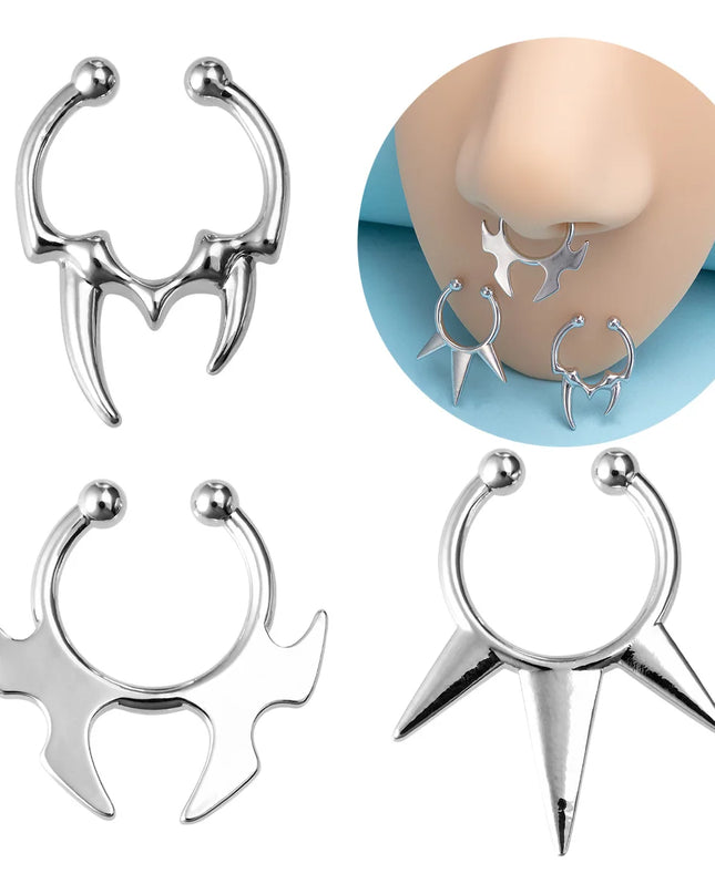 1-3pcs Fake Clip on Nose Rings Hoop Septum Non Piercing Nose Cuff Stainless Steel Horseshoe Punk for Men Women Body Jewelry