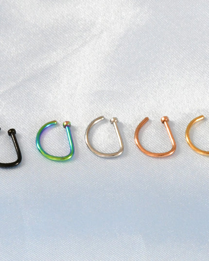 New Curved Barbells Fake Nose Piercing D Shaped Tragus Helix Stud Earring Hoop Septum Stainless Steel Ring Nostril Body Jewelry