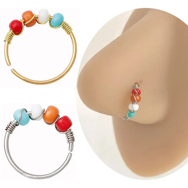Stainless Steel Nose Rings for Women Bohemia Bead Septum Nose Piercing Jewelry Septum Hoop Ring Body Jewelry