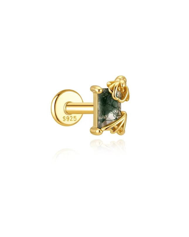 Aide 1PC 925 Sterling Silver 18K Gold Threaded Piercing Earring Women Ins Green Red Colors Zircon  Ear Bone Nail Gift Jewelry