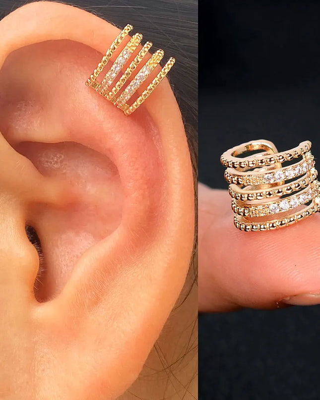 1Piece Zircon Charming Clip On Earrings Ear Cuff Without Piercing Women Geometric C Shape Earscreen Earcuffs Wrap Climb Earring