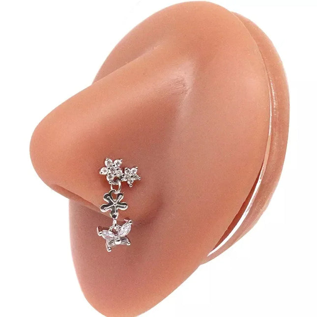 1Pcs Nose Ring for Women Dangle Nose Piercing Stainless Steel Nose Bend Ring Butterfly Dangling Noses Ring Body Piercing Jewelry