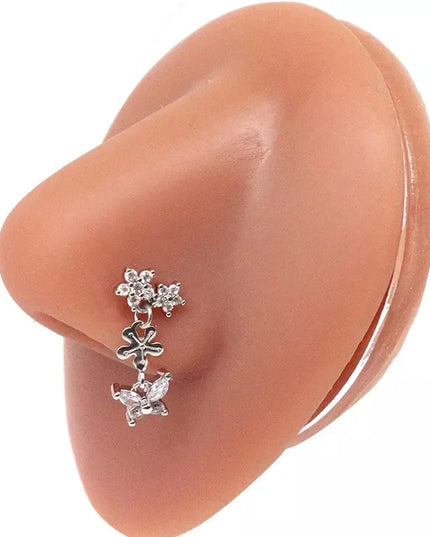 1Pcs Nose Ring for Women Dangle Nose Piercing Stainless Steel Nose Bend Ring Butterfly Dangling Noses Ring Body Piercing Jewelry