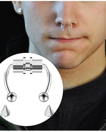 Women Fake Piercing Nose Ring Hoop Septum Non Piercing Nose Clip Rock HipHoop Stainless Steel Magnet Fashion Punk Body Jewelry