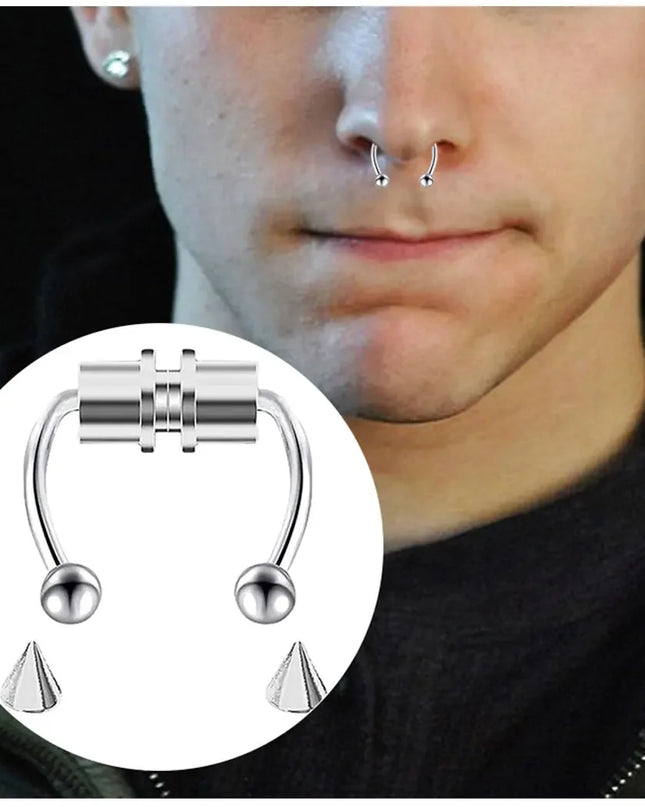 Women Fake Piercing Nose Ring Hoop Septum Non Piercing Nose Clip Rock HipHoop Stainless Steel Magnet Fashion Punk Body Jewelry