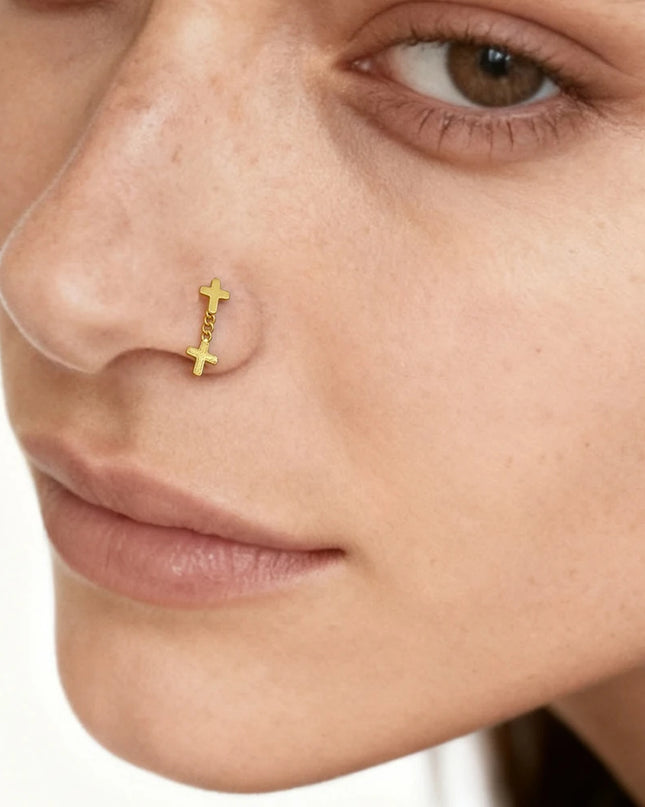 Nose Rings for Women 316L Stainless Steel Nostril Hoop Nose Ring Studs Fashion Body Cross Nose Piercing Jewelry Set