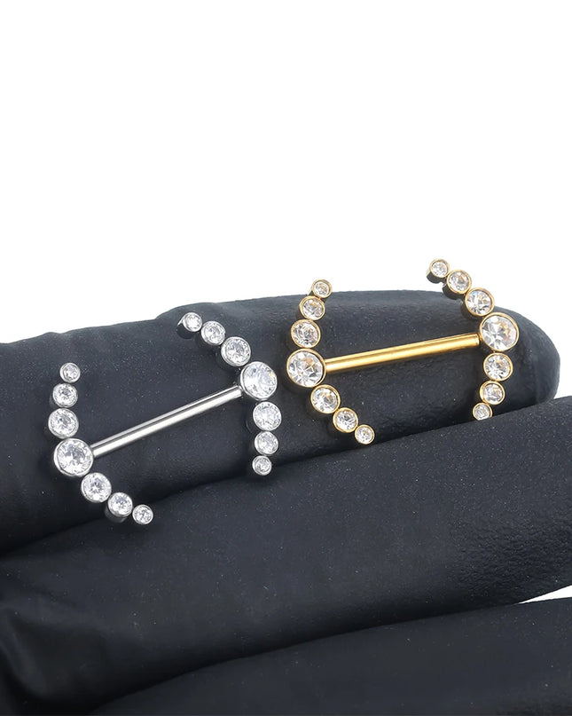 1Pc Titanium Nipple Piercing Jewelry Internally Threaded Nipple Barbell Mamilo Piercing Prong Set Heart CZ Nipple Rings Women