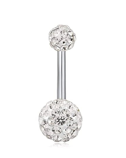 WKOUD 4Pcs Sexy Dangling Navel Belly Button Ring 14G Double Round Cubic Zirconia 316L Surgical Steel Belly Piercing Jewelry