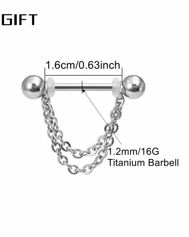 2pc Titanium Nipple Piercing Rings Dangle Chain 16G 14G 12-22mm G23 Nipple Barbell For Women Girls Men Body Jewelry Accessories