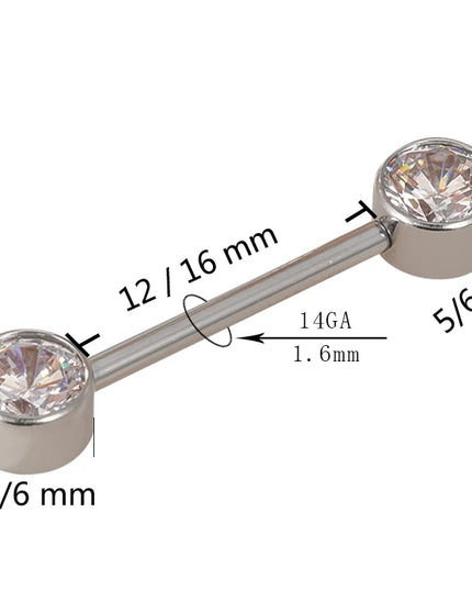 ASTM F136 Titanium PIERC Barbell Ring Nipple Ring Barbell CZ 14G12mm Ear Bar Piercing Bar Barbells Nipple Piercing Jewelry