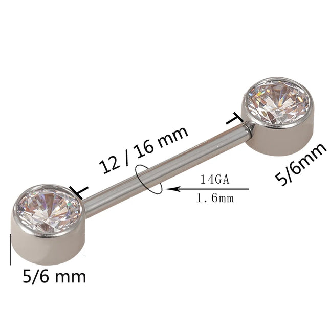 ASTM F136 Titanium PIERC Barbell Ring Nipple Ring Barbell CZ 14G12mm Ear Bar Piercing Bar Barbells Nipple Piercing Jewelry