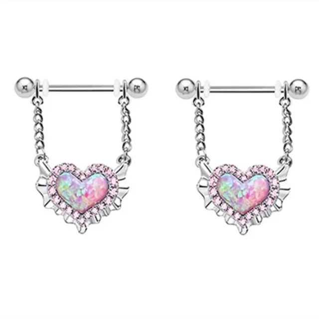 2 Pcs Stainless Steel Pink Nipple Piercing Jewelry Heart Wings Niplple Barbell Moon Devil Nipple Rings Body Piercing Pezon Mujer