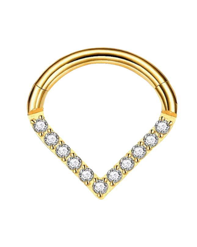 Golden Surgical Steel Septum Nose Clicker Hinged Teardrop Shape Rhinestone Nose Ring Black Gold Body Piercing Jewelry Women