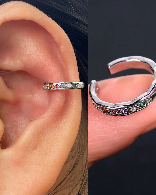 1Piece Zircon Charming Clip On Earrings Ear Cuff Without Piercing Women Geometric C Shape Earscreen Earcuffs Wrap Climb Earring
