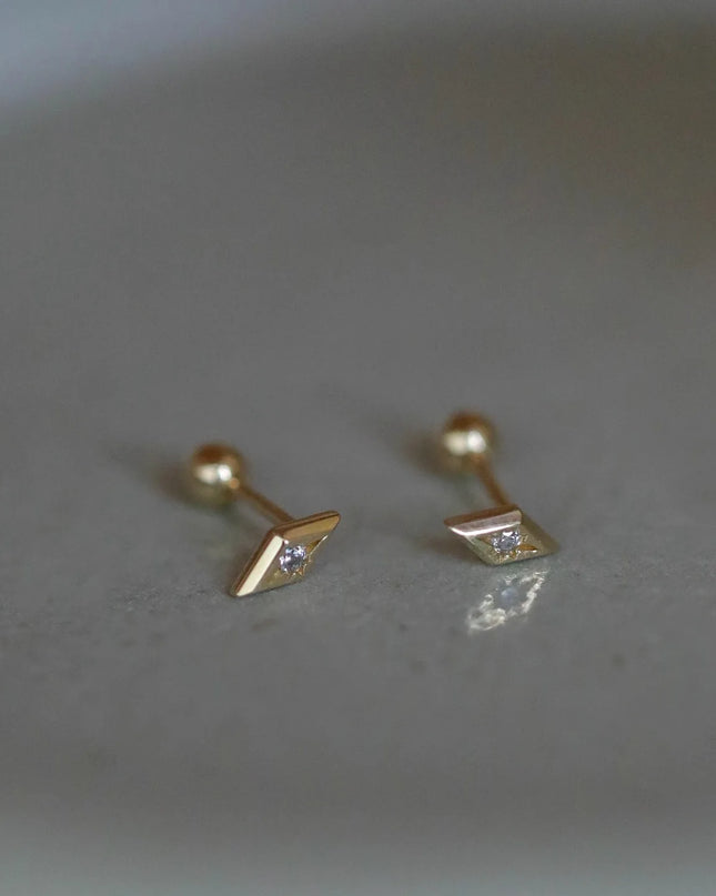 925 Sterling Silver Geometric Zircon Stud Earrings, Gold Plated Minimalist Diamond-Shaped Ear Piercing Jewelry for Women
