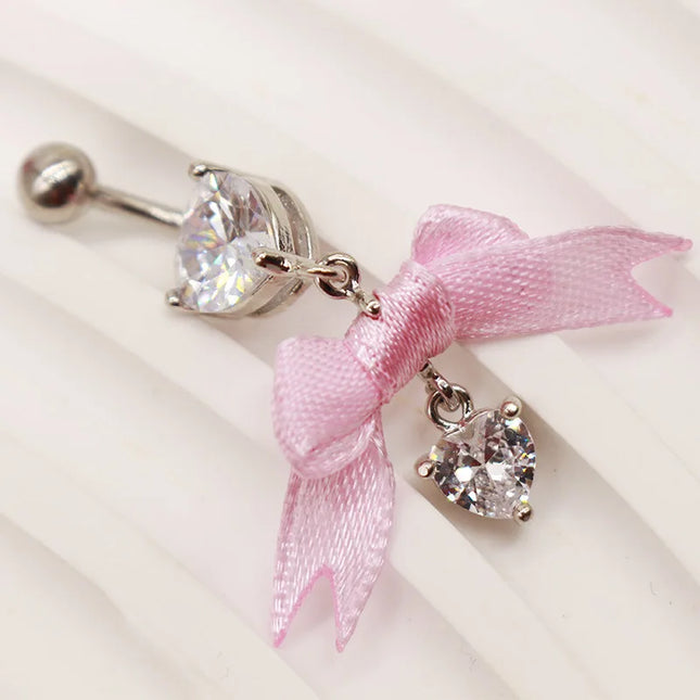 Beautiful Bow Belly Button Ring for Women Heart-shaped Belly Piercing Jewerly Surgical Steel Body Piercing Jewelry