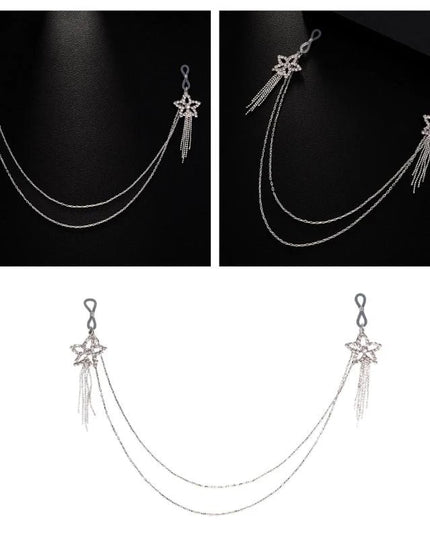 Rhinestones Star Tassels Nipple Chain Noose Rings No Piercing Nipple Jewelry for Women Festival Club Bra Body Chain