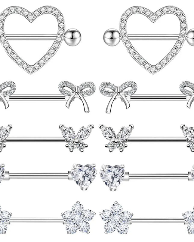 Nipple Piercing Jewelry 14G Stainless Steel Nipple Rings for Women Heart Butterfly Flower Bow Nipple Barbells