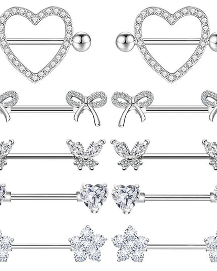 Nipple Piercing Jewelry 14G Stainless Steel Nipple Rings for Women Heart Butterfly Flower Bow Nipple Barbells